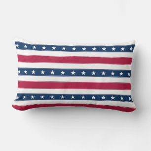 Coussin Rectangle Rayures tricolores & Étoiles (horizontal)