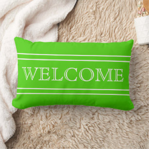 Coussin Rectangle Rayures vert clair et blanc Bienvenue Personnalisé