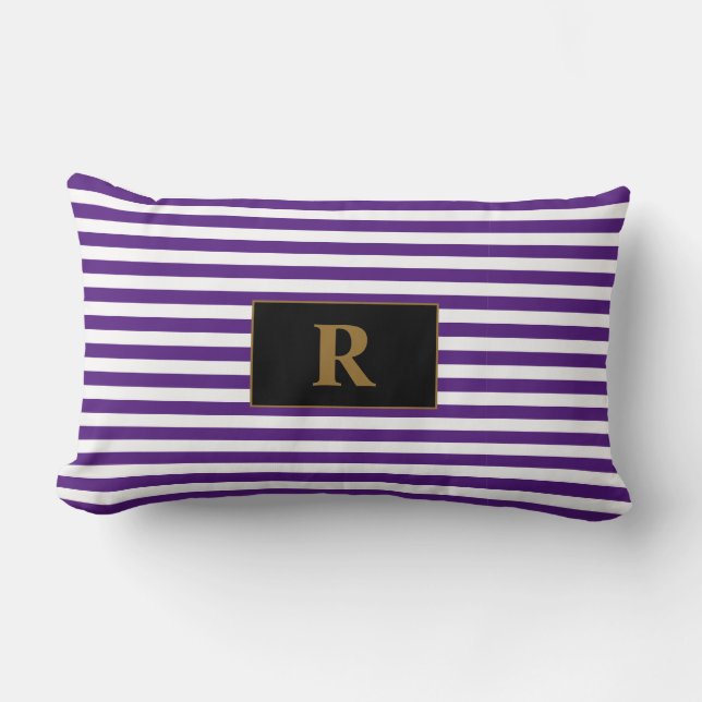Coussin Rectangle Rayures violettes/blanches monogrammes (Recto)