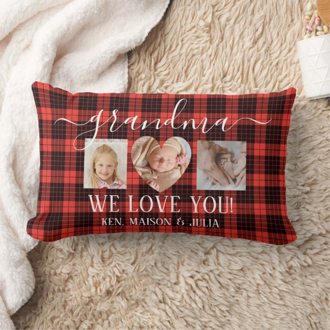 Coussin Rectangle Red Black Plaid 3 photo Collage cadeau personnalis (Couverture)