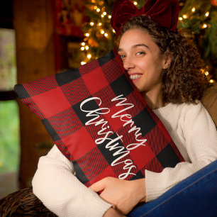 Coussin Rectangle Red Buffalo Plaid & Joyeux Noël Nom personnel