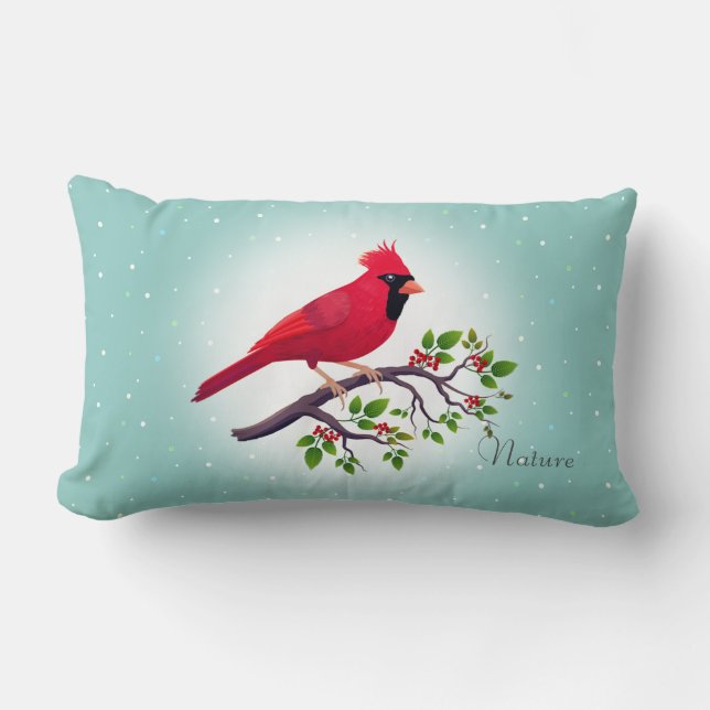 Coussin Rectangle Red Cardinal Bird sur Turquoise (Recto)