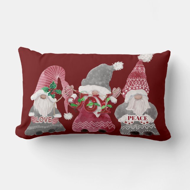 Coussin Rectangle Red Christmas Gnomes Aimer Joie Paix Typographie (Recto)