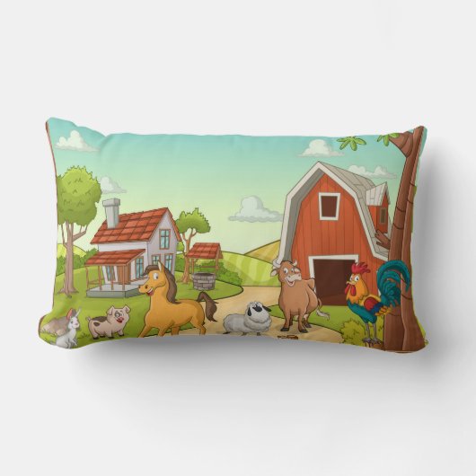 Coussin Rectangle Red Farmhouse Grange et animaux de la ferme (Recto)