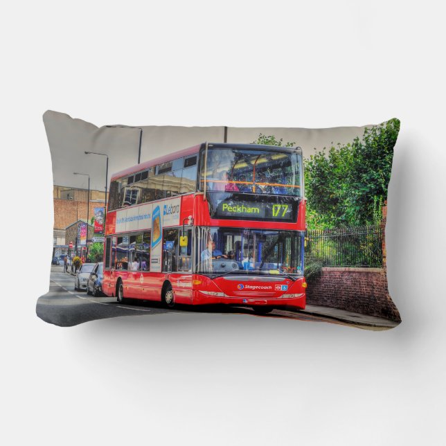 Coussin Rectangle Red London Bus Street Scène Photo Artwork III (Recto)