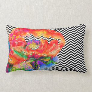 Coussin Rectangle Red Poppy - chevron noir et blanc