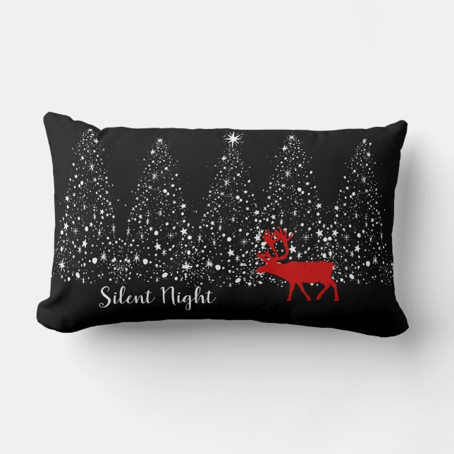 Coussin Rectangle Red Reindeer White Christmas Tree Silence Nuit  (Recto)