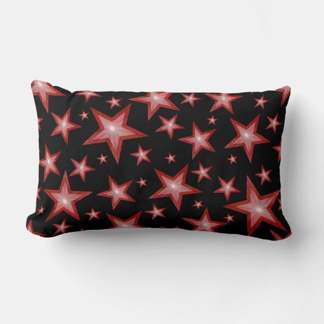 Coussin Rectangle Red Stars Black imprimé lombaire rouge dos (Recto)