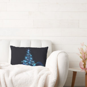 Coussin Rectangle Reflet bleu des étoiles sur l'arbre de Noël sombre