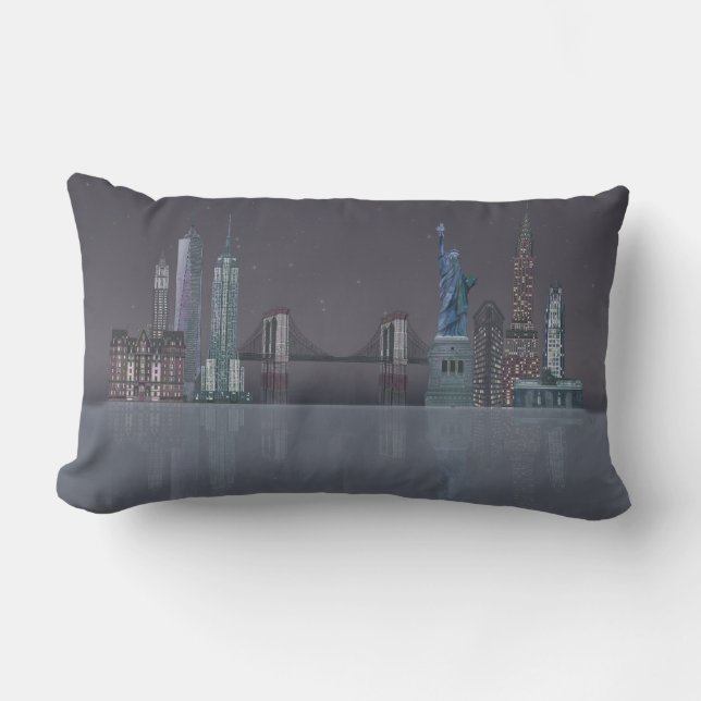 Coussin Rectangle Réflexions de la nuit New York Skyline (Recto)