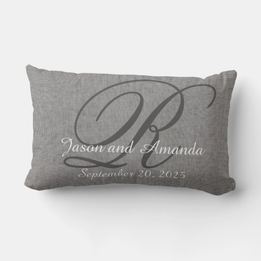 Coussin Rectangle Regard de toile rustique gris de monogramme de (Verso)