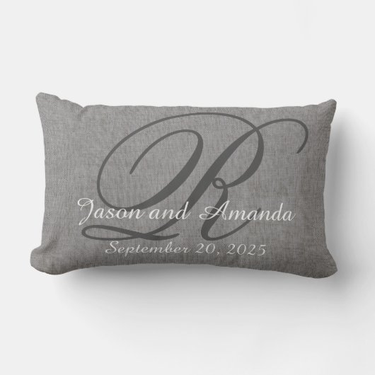 Coussin Rectangle Regard de toile rustique gris de monogramme de (Recto)