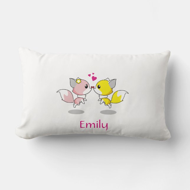 Coussin Rectangle Renard mignon personnalisé en jaune et rose avec c (Recto)
