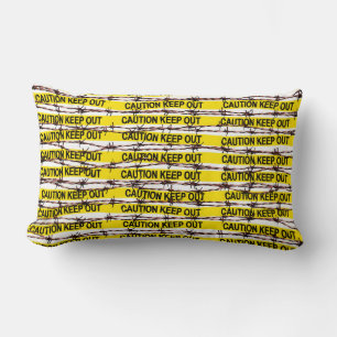 Coussin Rectangle Restez en dehors ! Bande jaune et fil barbelé
