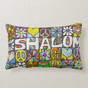 Coussin Rectangle Retro 60s Psychedélique Shalom LOVE Jeu d'oreiller