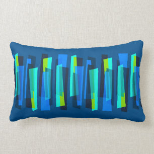 Coussin Rectangle Rétro carreau abstrait bleu et vert d'impression