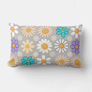 Coussin Rectangle Retro Daisy Motif Simple.01. Gray BG
