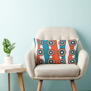 Coussin Rectangle Retro look turquoise et orange cercle vague