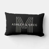 Coussin Rectangle Retro Moderne Nom/s Monogramme modifiable Noir et  (Verso)