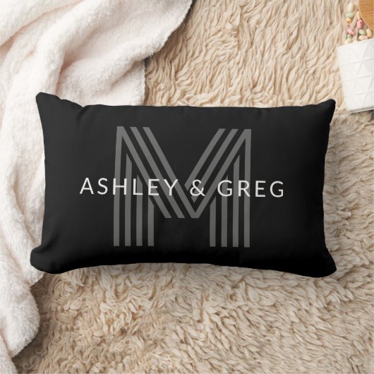 Coussin Rectangle Retro Moderne Nom/s Monogramme modifiable Noir et (Couverture)