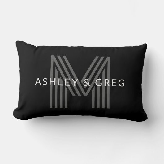 Coussin Rectangle Retro Moderne Nom/s Monogramme modifiable Noir et (Recto)
