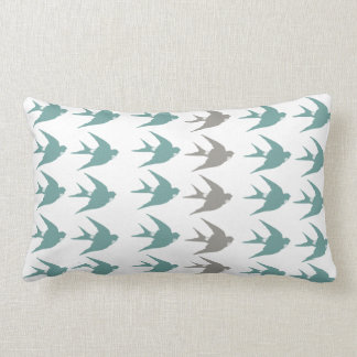 Coussin Rectangle Rétro motif d'oiseau d'hirondelle dans le bleu, le