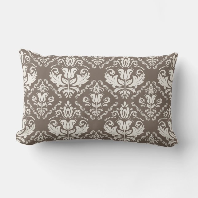Coussin Rectangle Rétro motif en ivoire élégant de brun de brocard (Recto)