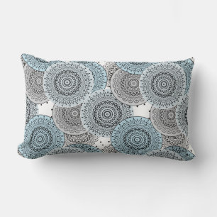 Coussin Rectangle Rétro, rétro motif, bleu et gris, élégant