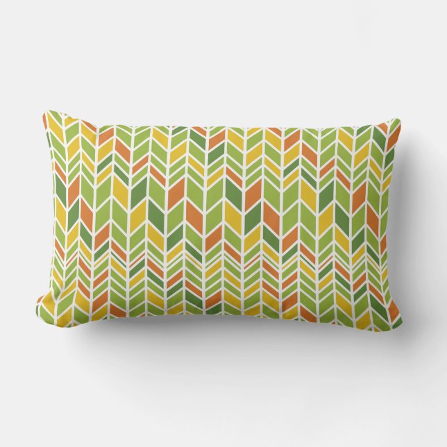 Coussin Rectangle Rétro Zig-Zag Orange & Green Chevron (Recto)