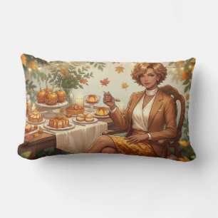 Coussin Rectangle Réunion automnale dorée – Dessert saisonnier éléga