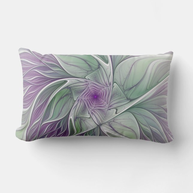Coussin Rectangle Rêve de fleurs, Abstrait violet vert Fractal Art (Recto)