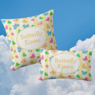Coussin Rectangle Rêves de Papillon Personnalisé Rayure Jaune Blanc 