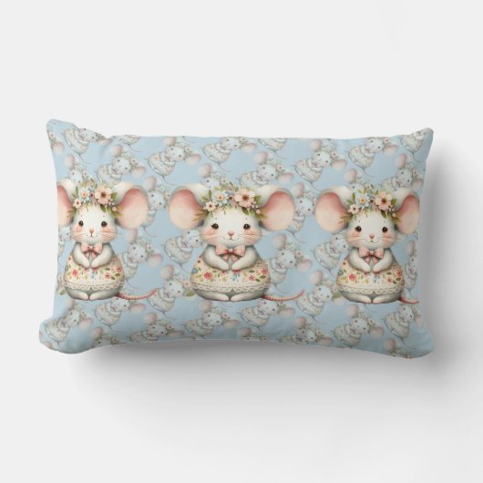 Coussin Rectangle Robe de souris florale mignonne Couronne de fleurs (Recto)