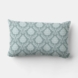 Coussin Rectangle Rococo Damassé Rpt Motif Œuf de Canard Bleu+Sarcel
