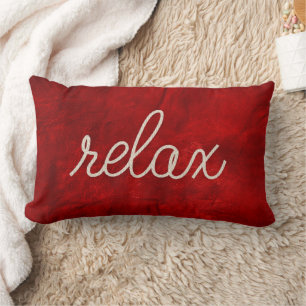 Coussin Rectangle Rope RELAX Texte Sur Cuir Rouge