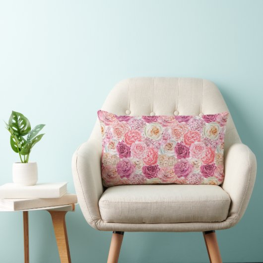 Coussin Rectangle Rose Blanc Rose Pâle Magenta Floral Fleurs (Chaise)