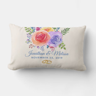 Coussin Rectangle Rose coloré aquarelle Mariage floral