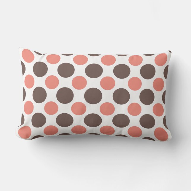 Coussin Rectangle Rose corail et pois bruns (Recto)