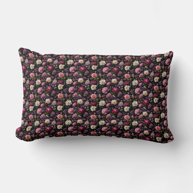 Coussin Rectangle Rose en velours noir (Recto)