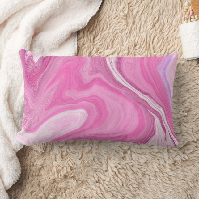 Coussin Rectangle Rose et blanc avec une touche d'art marbré violet (Couverture)