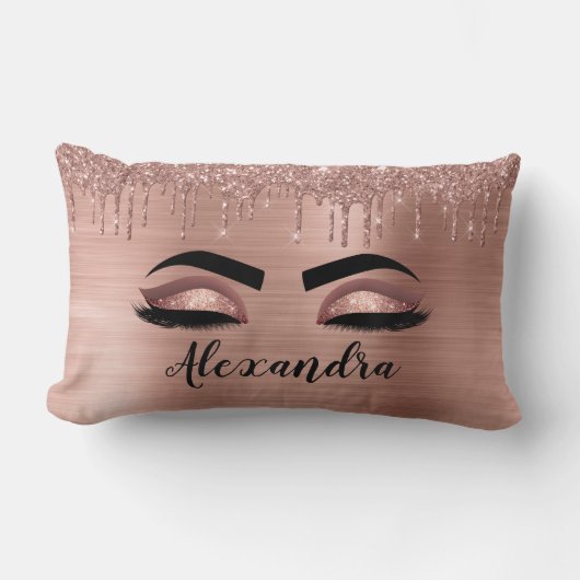 Coussin Rectangle Rose Gold Glitter Sparkle Eyelashes Monogram (Recto)