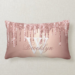 Coussin Rectangle Rose Gold Parties scintillant Drives Nom du monogr