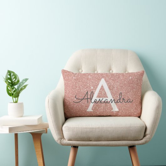 Coussin Rectangle Rose Gold Sparkle Parties scintillant Monogramme N (Chaise)