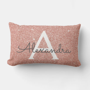 Coussin Rectangle Rose Gold Sparkle Parties scintillant Monogramme N