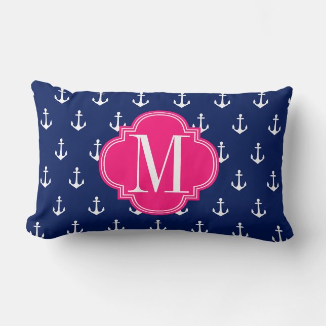 Coussin Rectangle Rose nautique Girly de marine d'Ancres (Recto)