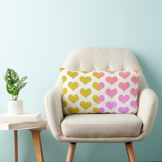 Coussin Rectangle Rose Or Or Ombre Coeurs Motif mignon (Chaise)