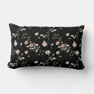 Coussin Rectangle Rose Pâle Aquarelle Floral Noir