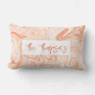 Coussin Rectangle Rose Pâle Cursive NOM Résumé Art Doux Tourbillons