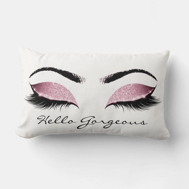 Coussin Rectangle Rose Rose Blanc Poireaux de maquillage Hello Gorge (Recto)