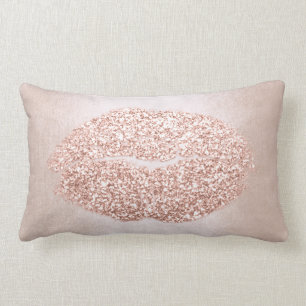 Coussin Rectangle Rose Rose Gold Lips Parties scintillant Girl Maqui